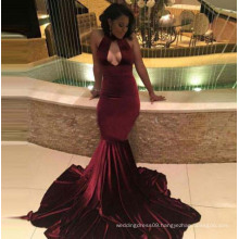 Burgundy Sexy Revealing Arabic Halter Elegant Long Mermaid Evening Dress